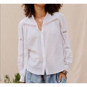 Matilda Jane Good Hart‎ Lydia Blouse Size Small Lace Insets Pleat Detail White